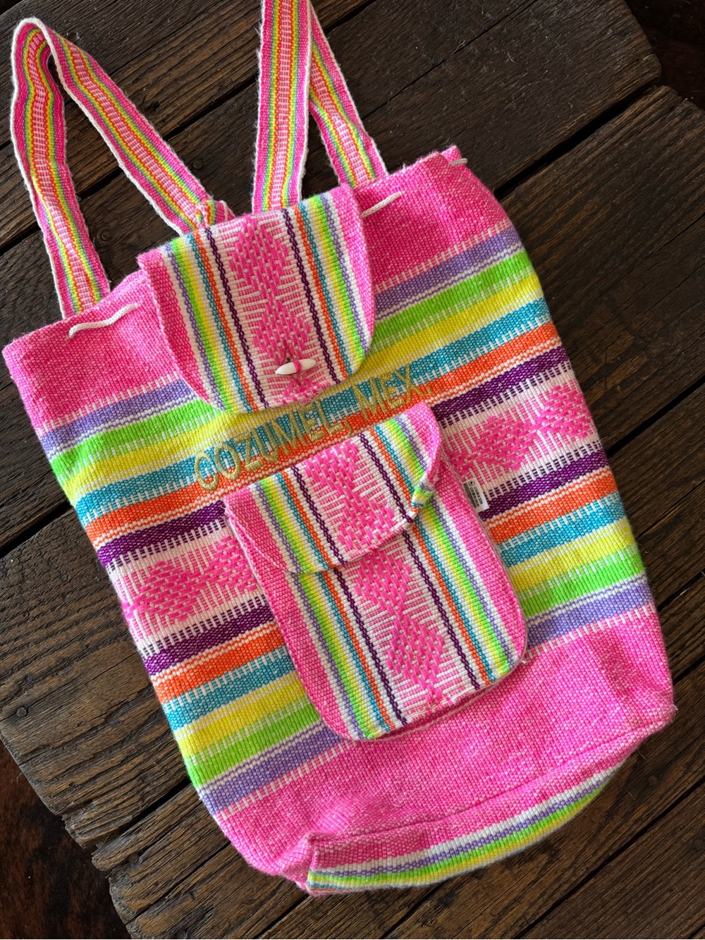 Cozumel Mexico Bright Pink Purple Woven Stripe Backpack Tote Bag